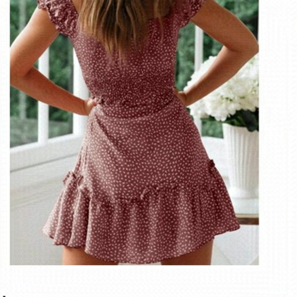 𝅺womens Summer Ruffle Sleeve Sweetheart Neckline Printing Dress Mini Dress